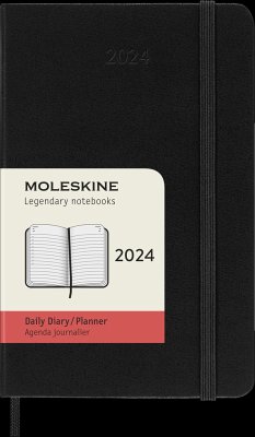 Moleskine 12 Monate Tageskalender 2024, Pocket/A6, 1 Tag = 1 Seite, Fester Einband, Schwarz