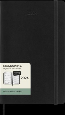 Moleskine 12 Monate Wochen Notizkalender Deutsch 2024, L/A5, 1 Wo = 1 Seite, Rechts Linierte Seite, Soft Cover, Schwarz