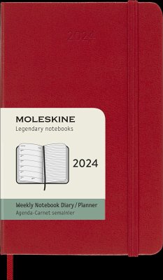 Moleskine 12 Monate Wochen Notizkalender 2024, Pocket/A6, 1 Wo = 1 Seite, Rechts Linierte Seite, Fester Einband, Scharlachrot