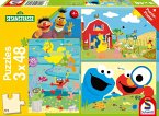 Schmidt 56458 - Sesamstrasse, Tierisch stark, Kinderpuzzle mit Poster, 3x48 Teile