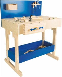 Small foot 10839 - Kinder-Werkbank mit Werkzeug, Holz, blau/natur, Spielhöhe: ca. 60-70cm