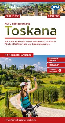 ADFC-Radtourenkarte IT-TOS Toskana 1:150.000, reiß- und wetterfest, E-Bike geeignet, GPS-Tracks Download, mit Bett+Bike Symbolen, mit Kilometer-Angaben