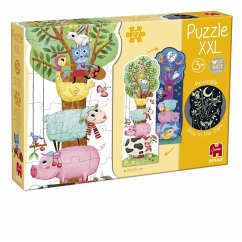 Goula 50217 - Farm Day & Night, Bauernhof Tag & Nacht, Leuchtpuzzle, XXL-Puzzle, 27 Teile, 80x28 cm