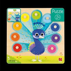 Goula 453060 - Holzpuzzle Pfau, 9-teilig, Farben-Lernpuzzle