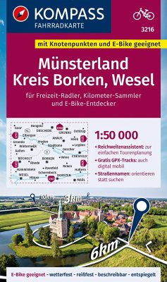 KOMPASS Fahrradkarte 3216 Münsterland, Kreis Borken, Wesel mit Knotenpunkten 1:50.000