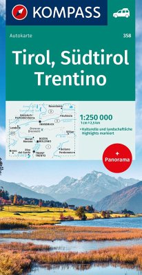 Cover KOMPASS Autokarte Tirol, Südtirol, Trentino/Tirolo, Alto Adige, Trentino 1:250.000