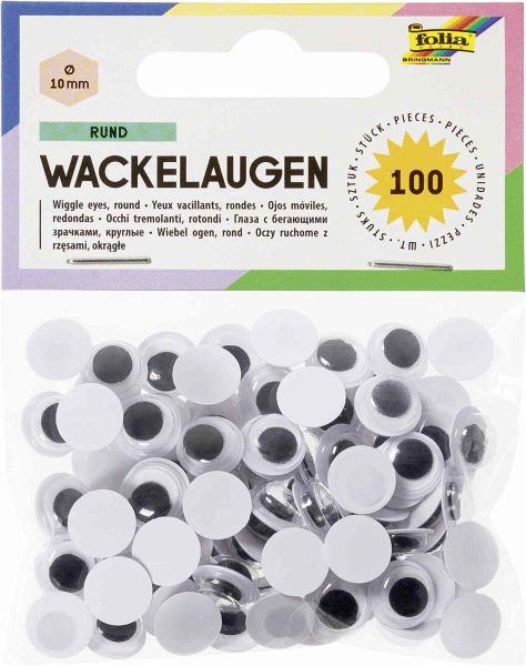 Folia Wackelaugen RUND, 12mm, 100 Stück, weiß