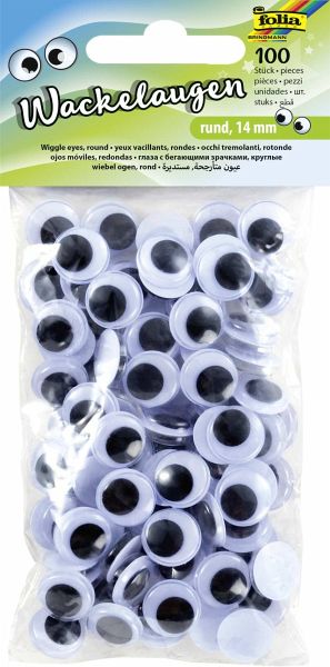 Folia Wackelaugen RUND, 14mm, 100 Stück, weiß