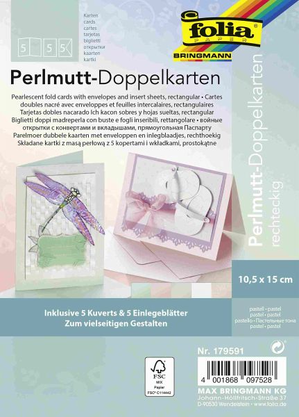 Folia Klappkarten PERLMUTT PASTELL 250g/m², 10,5x15cm, 5er Set