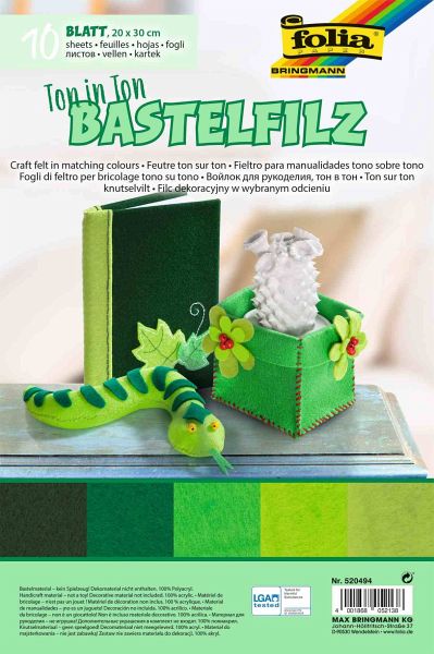 Folia Bastelfilz TON IN TON MIX, 150g/m², 20x30cm, 10 Blatt, grün