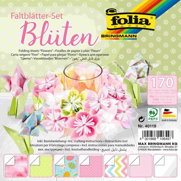 Folia Faltblätter Set BLÜTEN, 50 Blatt in 15x15cm, 120 Blatt in 7,5x7,5cm Folia Faltblätter Set BLÜTEN, 50 Blatt in 15x15cm, 120 Blatt in 7,5x7,5cm