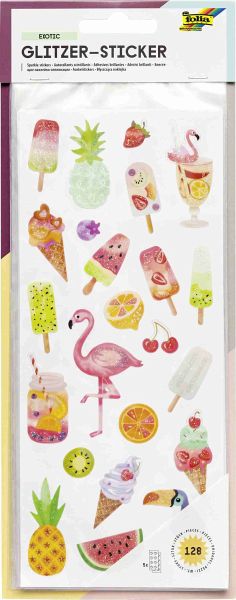 Folia Glitzer-Sticker EXOTIC, ca.10x23cm, 5 Blatt sortiert, 128 Sticker