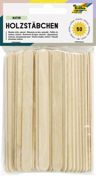 Folia Holzstäbchen NATUR, 114x10x2mm, 50 Stück Folia Holzstäbchen NATUR, 114x10x2mm, 50 Stück