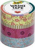 Folia Washi-Tape 4er-Set BLUMENREIGEN, 3x 15mmx10m + 1x 5mmx10m