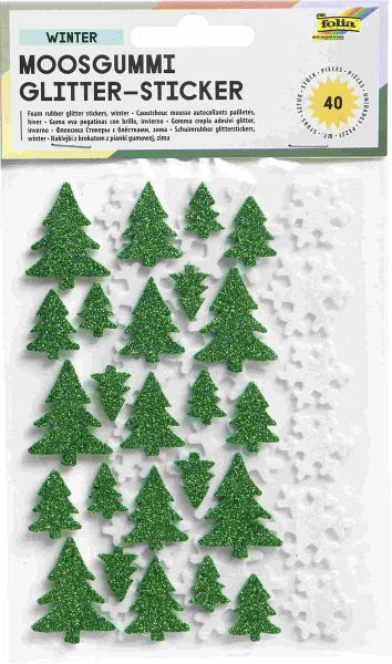 Folia Moosgummi Glitter-Sticker WINTER, 40 Stück, grün/weiß sortiert Folia Moosgummi Glitter-Sticker WINTER, 40 Stück, grün/weiß sortiert