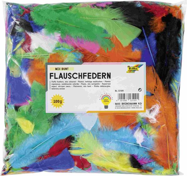 Folia Flauschfedern MIX BUNT, 100g, farbig sortiert