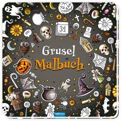 Cover TRÖTSCH - Gruselmalbuch mit Stickern   Halloween Malbuch mit süßen Gruselmotiven, Stickern und Bastelideen   Halloween Ausmalbilder für Buntstifte, Wasserfarben und Wachsmalstifte   Ab 5 Jahren