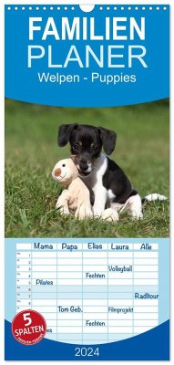 Familienplaner 2024 - Welpen - Puppies mit 5 Spalten (Wandkalender, 21 x 45 cm) CALVENDO