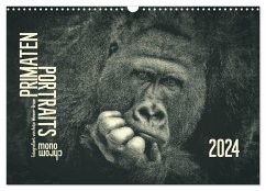 PRIMATEN PORTRAITS - monochrom (Wandkalender 2024 DIN A3 quer), CALVENDO Monatskalender