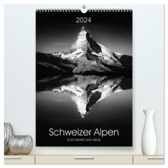 SCHWEIZER ALPEN in Schwarz und Weiß (hochwertiger Premium Wandkalender 2024 DIN A2 hoch), Kunstdruck in Hochglanz