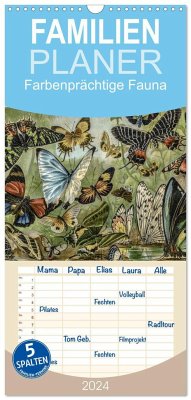 Familienplaner 2024 - Farbenprächtige Fauna. Fische, Vögel, Schmetterlinge in Grafiken des 19 Jahrhunderts mit 5 Spalten (Wandkalender, 21 x 45 cm) CALVENDO - Galle, Jost