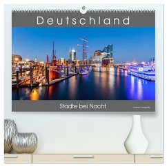 Deutschland Städte bei Nacht (hochwertiger Premium Wandkalender 2024 DIN A2 quer), Kunstdruck in Hochglanz