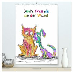 Bunte Freunde an der Wand (hochwertiger Premium Wandkalender 2024 DIN A2 hoch), Kunstdruck in Hochglanz - Langenkamp, Heike