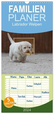 Familienplaner 2024 - Labrador Welpen mit 5 Spalten (Wandkalender, 21 x 45 cm) CALVENDO - Bollich, Heidi