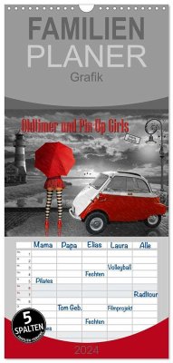 Familienplaner 2024 - Oldtimer und Pin-Up Girls by Mausopardia mit 5 Spalten (Wandkalender, 21 x 45 cm) CALVENDO