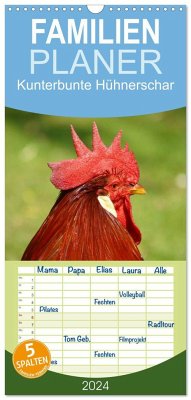 Familienplaner 2024 - Kunterbunte Hühnerschar mit 5 Spalten (Wandkalender, 21 x 45 cm) CALVENDO