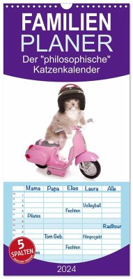 Familienplaner 2024 - Der &quote;philosophische&quote; Katzenkalender 2024 mit 5 Spalten (Wandkalender, 21 x 45 cm) CALVENDO