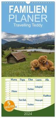 Familienplaner 2024 - Travelling Teddy mit 5 Spalten (Wandkalender, 21 x 45 cm) CALVENDO