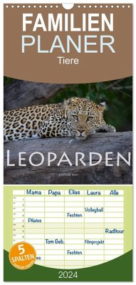 Familienplaner 2024 - Leoparden - groß und klein mit 5 Spalten (Wandkalender, 21 x 45 cm) CALVENDO