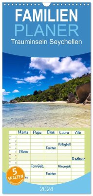 Familienplaner 2024 - Trauminseln Seychellen mit 5 Spalten (Wandkalender, 21 x 45 cm) CALVENDO