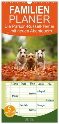 Familienplaner 2024 - Die Parson-Russell-Terrier ...mit neuen Abenteuern aus der Hundeknipserei mit 5 Spalten (Wandkalender, 21 x 45 cm) CALVENDO