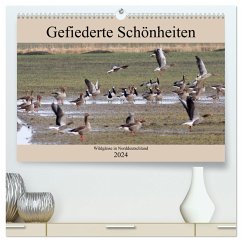 Gefiederte Schönheiten - Wildgänse in Norddeutschland (hochwertiger Premium Wandkalender 2024 DIN A2 quer), Kunstdruck in Hochglanz