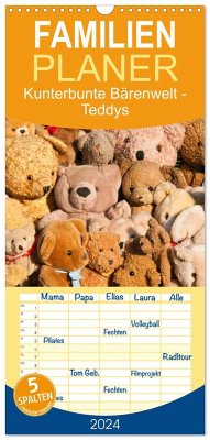 Familienplaner 2024 - Kunterbunte Bärenwelt - Teddys mit 5 Spalten (Wandkalender, 21 x 45 cm) CALVENDO