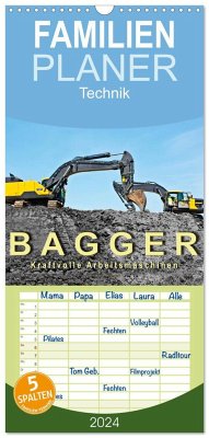 Familienplaner 2024 - Bagger - kraftvolle Arbeitsmaschinen mit 5 Spalten (Wandkalender, 21 x 45 cm) CALVENDO - Roder, Peter
