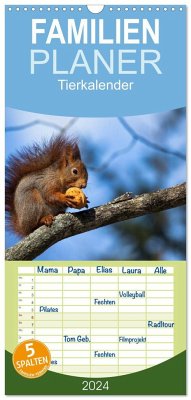 Familienplaner 2024 - Tierkalender 2024 mit 5 Spalten (Wandkalender, 21 x 45 cm) CALVENDO