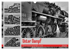 Unter Dampf - Eisenbahnromantik in schwarz-weiß (Wandkalender 2024 DIN A3 quer), CALVENDO Monatskalender