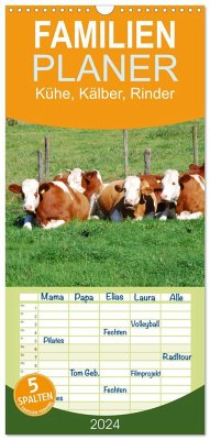 Familienplaner 2024 - Kühe, Kälber, Rinder mit 5 Spalten (Wandkalender, 21 x 45 cm) CALVENDO - Glineur, Jean-Louis
