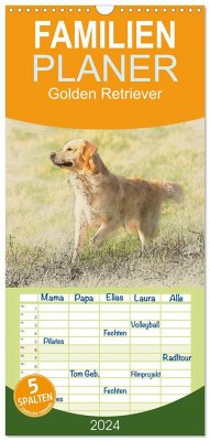 Familienplaner 2024 - Golden Retriever mit 5 Spalten (Wandkalender, 21 x 45 cm) CALVENDO