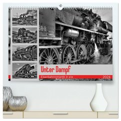 Unter Dampf - Eisenbahnromantik in schwarz-weiß (hochwertiger Premium Wandkalender 2024 DIN A2 quer), Kunstdruck in Hochglanz
