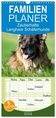 Familienplaner 2024 - Zauberhafte Langhaar Schäferhunde mit 5 Spalten (Wandkalender, 21 x 45 cm) CALVENDO
