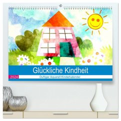 Glückliche Kindheit. Duftiger Aquarell Kinderkalender (hochwertiger Premium Wandkalender 2024 DIN A2 quer), Kunstdruck in Hochglanz