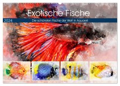 Exotische Fische - Die schönsten Fische der Welt in Aquarell (Wandkalender 2024 DIN A2 quer), CALVENDO Monatskalender