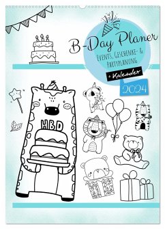 Geburtstagsplaner Doodle Tiere - Für Termine, Geschenke, Eventdetails & mehr (Wandkalender 2024 DIN A2 hoch), CALVENDO Monatskalender