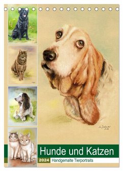 Hunde und Katzen - Handgemalte Tierportraits (Tischkalender 2024 DIN A5 hoch), CALVENDO Monatskalender