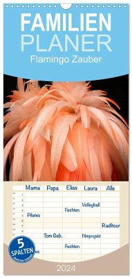 Familienplaner 2024 - Flamingo Zauber mit 5 Spalten (Wandkalender, 21 x 45 cm) CALVENDO