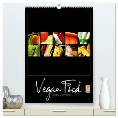 Vegan Food Kalender ¿ Obst und Gemüse auf Schwarz (hochwertiger Premium Wandkalender 2024 DIN A2 hoch), Kunstdruck in Hochglanz